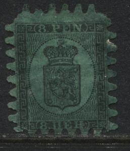 Finland 1867 8 pennia black on green unused no gum. (JD)