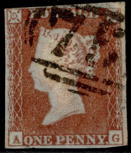 GB QV SG8, 1d red-brown, USED. Cat £35. LAVENDER PAPER AG