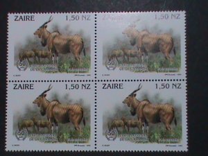 ZAIRE-1993-SC# 1405 NATL.GAME PARK 50TH ANNIV: GIANT ELAND MNH BLOCK VERY FINE