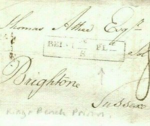 GB London KING'S BENCH PRISON Historic Cross-Written Letter 1827 Cover Brighton