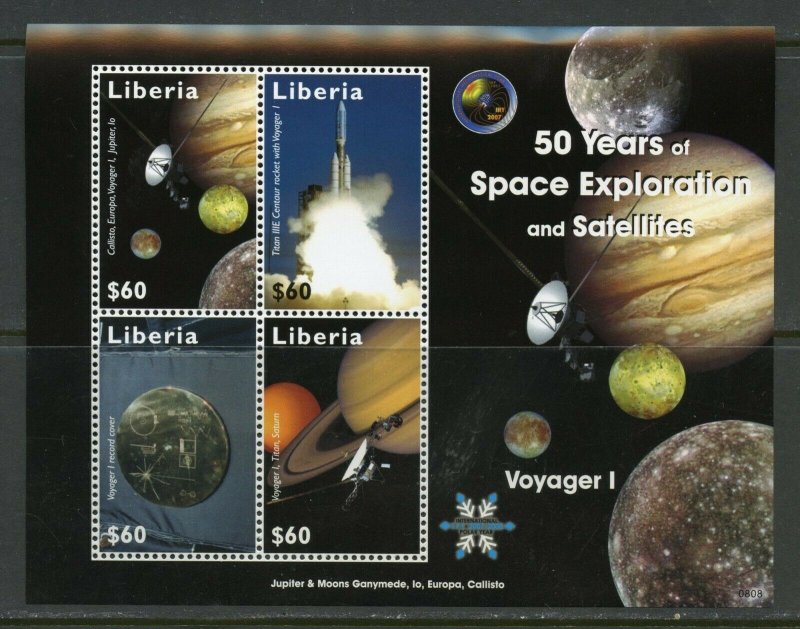 LIBERIA  VOYAGER I 50 YEARS OF SPACE EXPLORATION SHEET MINT NH