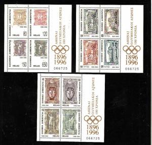 Greece-Sc#1832-34-three Unused NH sheets-Sports-Atlanta Olympics-Stamp on Stamp-