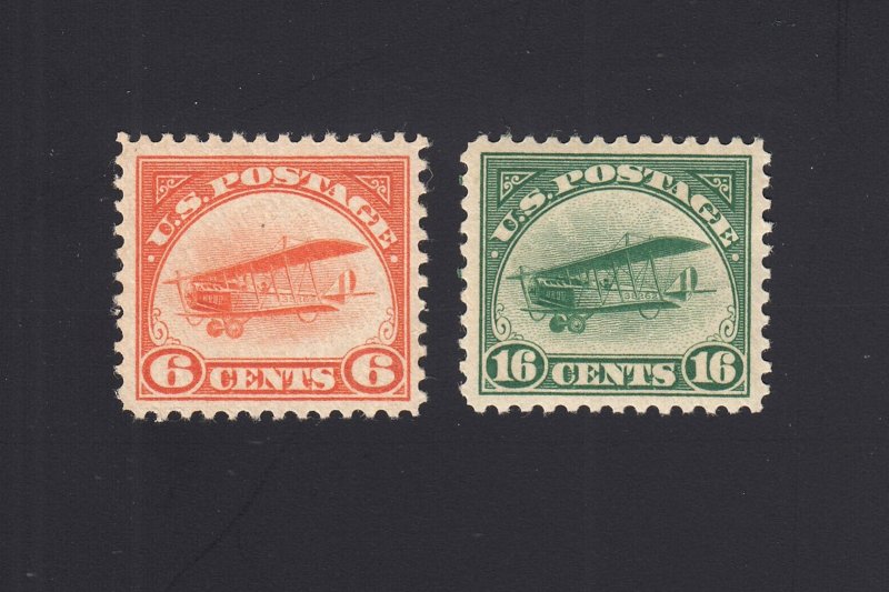 AIR MAIL: Scott #C1 & C2 6c & 16c Jenny Air Mail Stamps, Mint OG Hinged