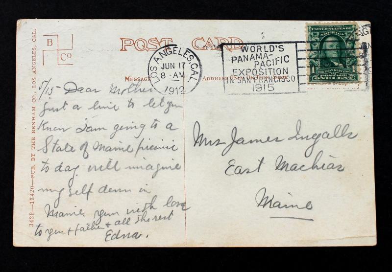 US Stamp Sc# 300 on 1912 Benham Postcard #3429 with Swastika Logo Upper Left