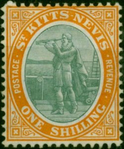 St Kitts & Nevis 1909 1s Grey-Green & Orange SG20 Fine MM