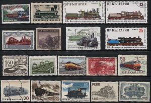 Worldwide group of 18 different Locomotive / Train stamps, Mint & Used