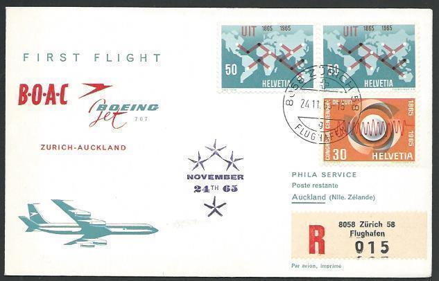 SWITZERLAND 1965 BOAC first light cover Zurich - Auckland,, New Zealand....10585