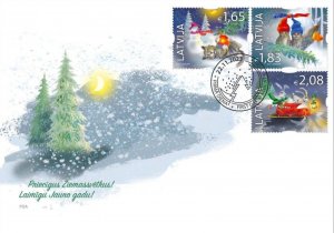 Latvia 2023 Merry Christmas and Happy New 2024 Year ! Set of 3 stamps FDC