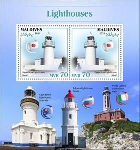 Maldives - 2021 Lighthouses & Flags - 2 Stamp Souvenir Sheet - MLD210108b