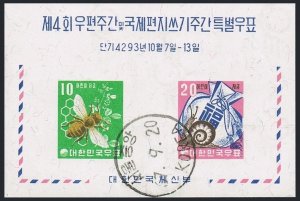 Korea South 313, CTO. Mi Bl.151. Saving, 1960. Bee, Honeycomb, clover; Snail.