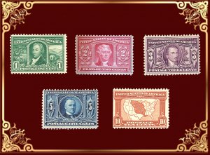 US STAMPS 323-327 LOUISIANA PURCHASE EXPOSITION 1904 M/OG CV $305 #53