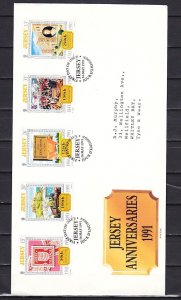 Jersey, Scott cat. 563-567. Train & S.O.S. Anniversaries. First day cover. ^