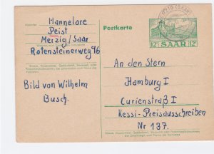 Germany Saar Merzig to Hamburg 1956   postal stationary stamps card R21230