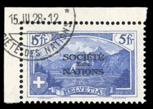 Switzerland, Officials #2O28 Cat$67.50, 1922 5fr ultramarine, used, signed St...