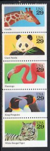 1992 Wild Animals Booklet Pane Of 5 29c Postage Stamps, Sc# 2705-2709, MNH, OG