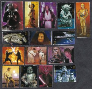 United States #4143a-o 41¢ Star Wars (2007). Fifteen singles. MNH