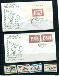 Afghanistan 1960 2 Olympic FDC Covers Mini Sheet Imperf + stamps Perf Rome 13010