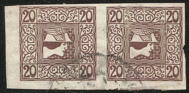 AUSTRIA 1908  Sc P18  Mercury Newspaper stamp 20h Used VF pair on chalky paper