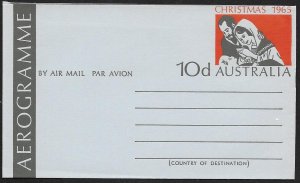 AUSTRALIA Aerogramme 10d Mary Jesus & Joseph Christmas 1965 Unused