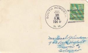 United States Hampshire South Acworth 1949 4f-bar  1851-1967  Postcard  Phila...