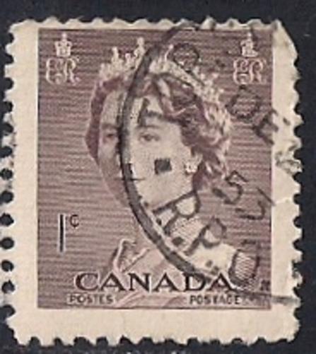 Canada #325 1 cent Queen Elizabeth 2, Violet Brown F-VF used