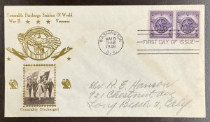 940 Crosby cachet Honorable Discharge Emblem WWII Veterans FDC 1946