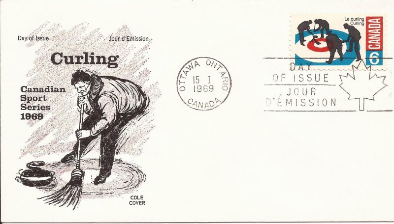 1969 Canada (Cole) FDC - Sc 490 Curlers - curlers on rink