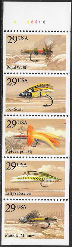 US 2549a MNH -Fishing Flies - Never Folded Booklet Pane - Plate 2321