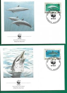 1990    MONTSERRAT  -  DOLPHINS - SET OF 4 WORLD WILDLIFE FIRST DAY COVERS  