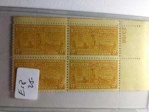 SCOTT # E18 PLATE BLOCK OF 4 17 CENT SPECIAL DELIVERY MINT NEVER HINGED GEM !!!