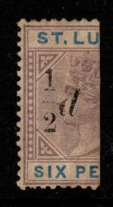 ST.LUCIA SG54e 1891 ½d on HALF 6d THICK 1 WITH SLOPING SERIF MTD MINT