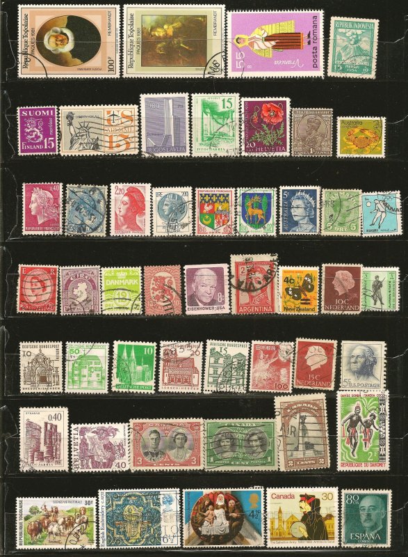 World Wide Collection of 48 Different Old Used Off Paper Stamps