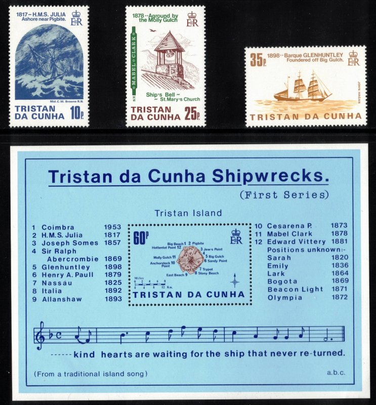 TRISTAN DA CUNHA 1985 Shipwrecks; Scott 368-71, SG 386-89; MNH