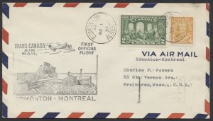 1939 Canada Flight Cover Edmonton to Montreal MAR 1-2