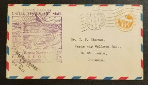 1936 First Flight Air Mail Cachet Santa Barbara California to St Louis Illinois