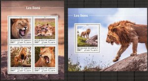 Djibouti 2018 Wild Cars Lions sheet + S/S MNH