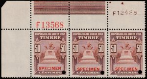 ✔️ COSTA RICA 1935 NATIONAL MONUMENT STRP/3 ABNC SPECIMEN & PUNCH - MNH **[019]