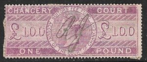 GREAT BRITAIN 1857 QV £1 CHANCERY COURT FEE Revenue P.14 Bft 56 Used