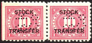 1918, US 10c, Stock Transfer, Used pair, Sc RD5