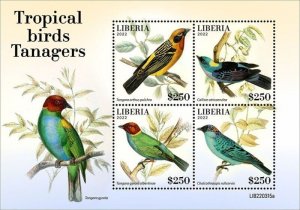 Liberia - 2022 Tropical Bird Tanager - 4 Stamp Sheet - LIB220315a