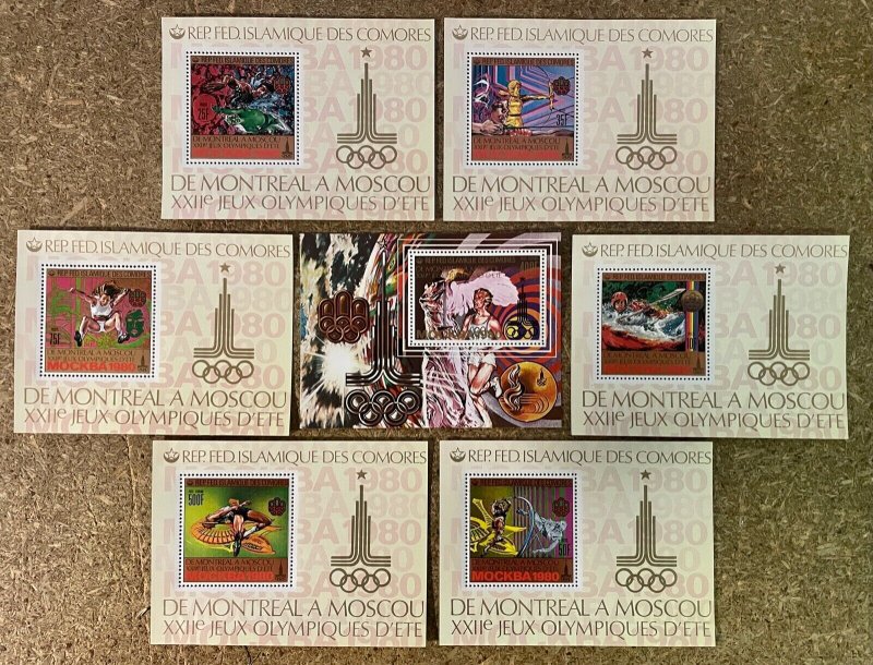 Stamps Deluxes Blocs + S/S Olympic Games Moscou 80 Comores 1979 Perf.