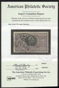 ITALY #170 RARE Used w/ Cert - 1923 5 l Manzoni