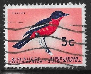 South Africa 272: 3c Crimson-breasted Shrike (Laniarius atrococcineus), used, VF