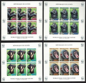 Guinea WWF Chimpanzee 4 Imperf Sheetlets of 6 stamps 6 sets 2006 MNH