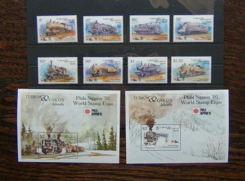 Turks & Caicos Islands 1991 Nippon 91 Japanese Steam Locomotives set & M/S LMM