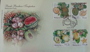 Malaysian Fruits Plant Food Starfruit Durian Honeydew Malaysia 2014 (stamp FDC)