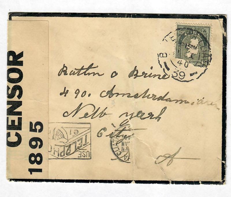 Mourning Cover Ireland-USA 1940 Censored Sc#68