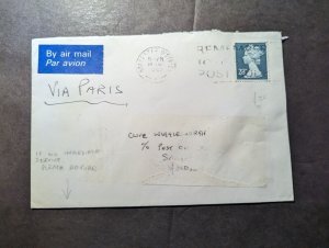 1992 England Airmail Cover Worcester to Middle East via Paris Returned