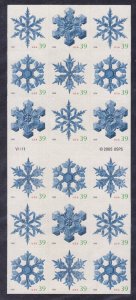 US 4116b MNH 2006 Snowflakes Full Booklet Pane of 16 - 2 Sided Very Fine Scarce