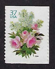 Catalog #3836 Single Stamp From Bklt Pane White Lilacs and Pink Roses